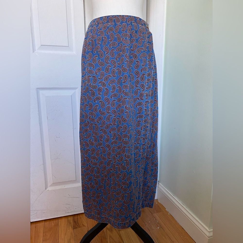 Y2K/ 90s Liz Claiborne Paisley Wrap Denim Skirt